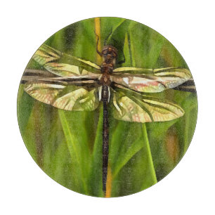 Artistic Dragonfly In Brown And Yellow On Green Cutting Board