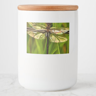 Artistic Dragonfly In Brown And Yellow On Green Food Label