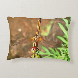 Artistic Dragonfly Resting On A Flower Head Decorative Pillow