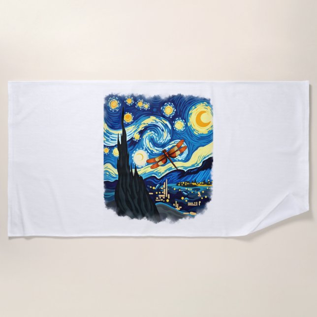 Artistic Dragonfly Shirt Van Gogh Starry Night Dra Beach Towel (Front)