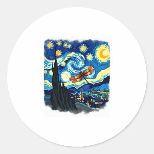 Artistic Dragonfly Shirt Van Gogh Starry Night Dra Classic Round Sticker