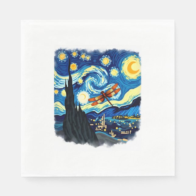 Artistic Dragonfly Shirt Van Gogh Starry Night Dra Napkin (Front)