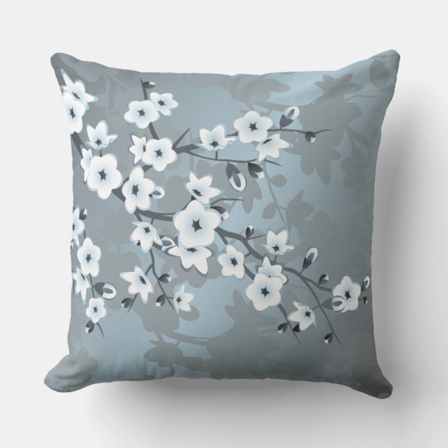 Artistic Dusty Blue Floral Throw Pillow (Front)