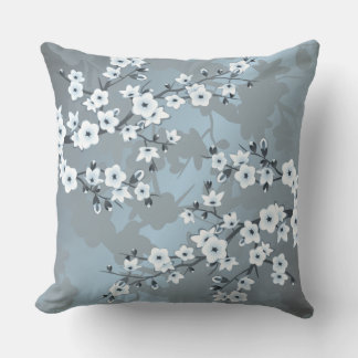 Artistic Dusty Blue Floral Throw Pillow
