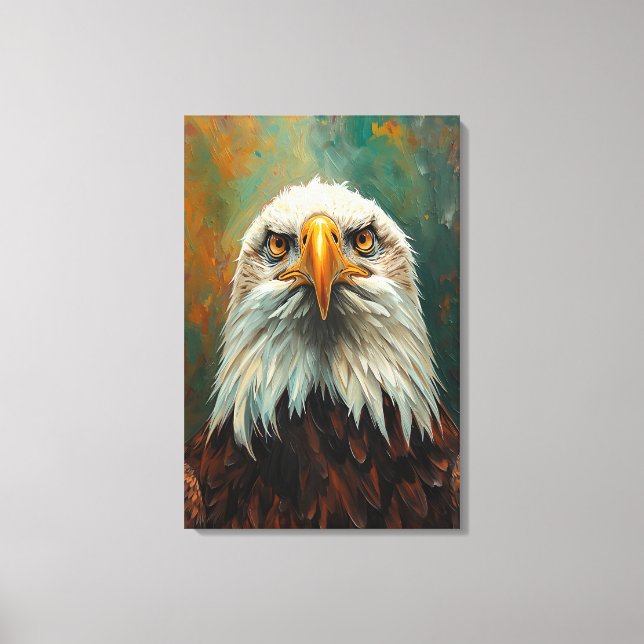 Artistic Eagle Portrait – Vibrant Oil Painting Canvas Print (Front)
