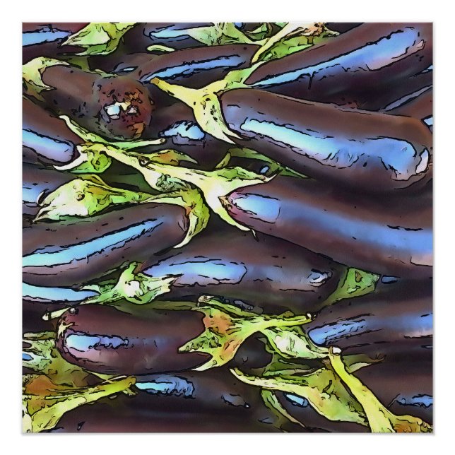 Artistic Eggplants Black Outline Art Poster (Front)