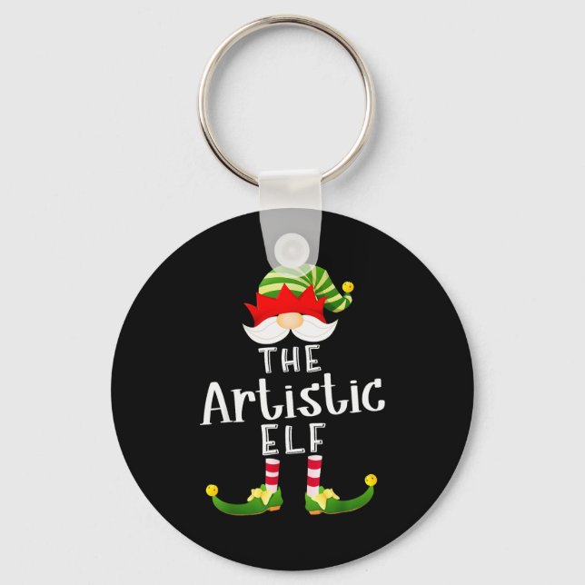 Artistic Elf Group Christmas Funny Pajama Party  Keychain (Front)