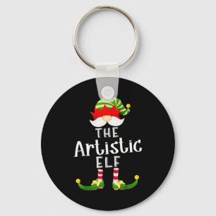 Artistic Elf Group Christmas Funny Pajama Party  Keychain