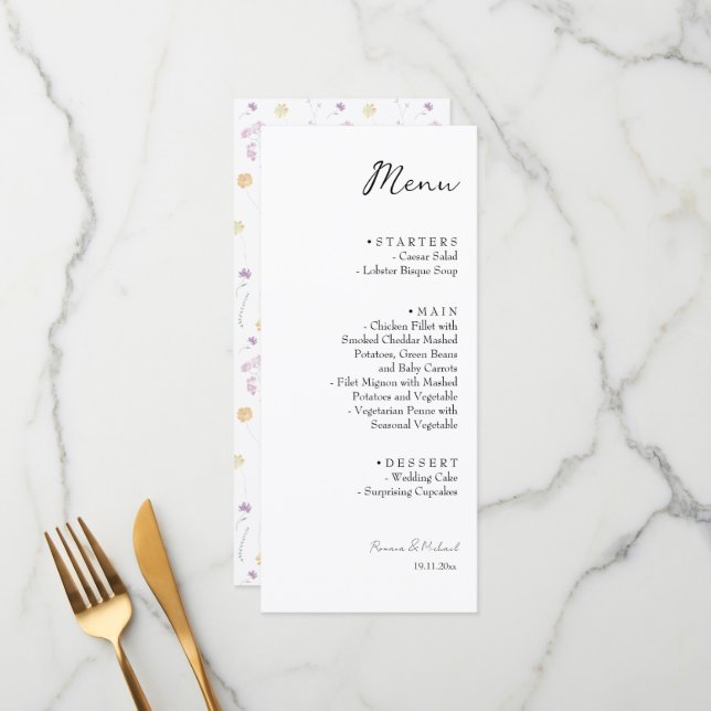 Artistic Fairy Floral Garden Watercolor Menu (Front/Back In Situ)