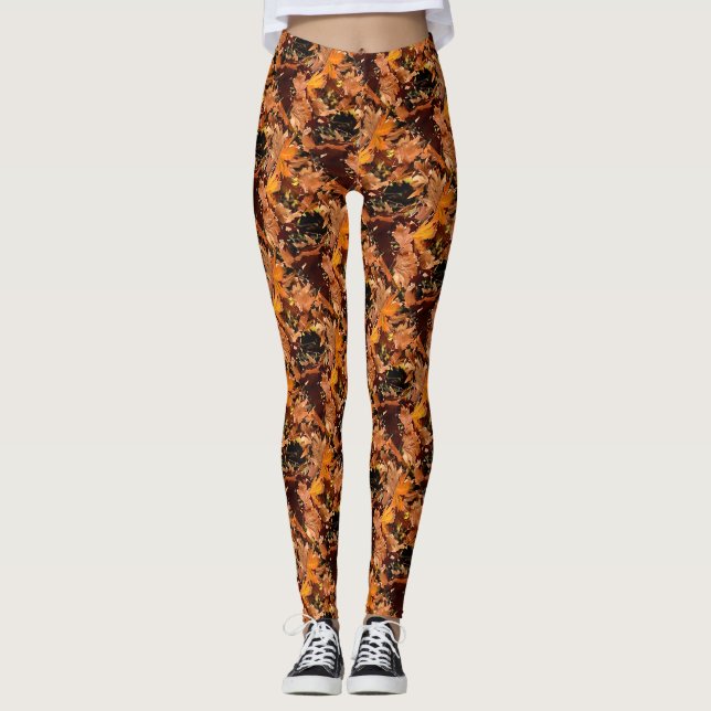 Artistic Fall Leaves In Autumn Sunshine Leggings (Front)