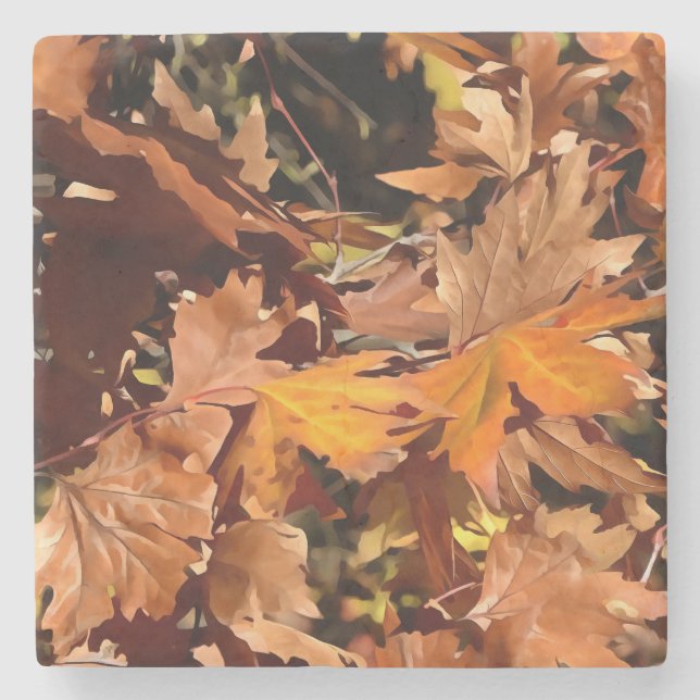 Artistic Fall Leaves In Autumn Sunshine Stone Coaster (Front)
