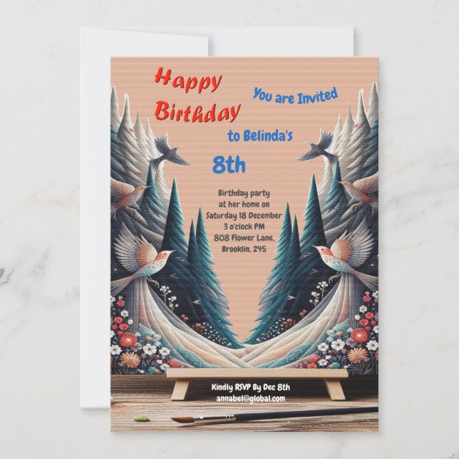 Artistic Fantasy, Bird Drawings in Colour Invitati Invitation (Front)