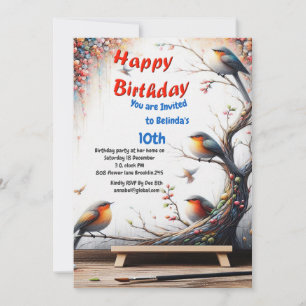 Artistic Fantasy, Bird Drawings in Colour Invitation