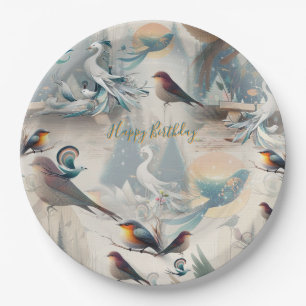 Artistic Fantasy, Bird Drawings in Colour Paper Plate