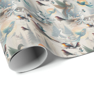 Artistic Fantasy, Bird Drawings in Colour Wrapping Paper