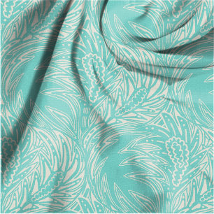 Artistic Feather Leaves Seamless Pattern Turquoise Fabric