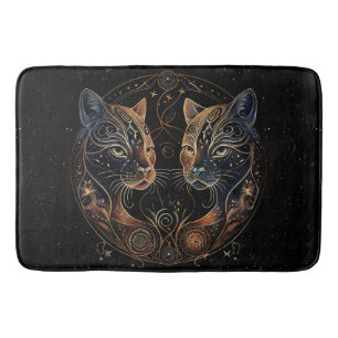 Artistic Feline Circle Twin Cats Bath Mat