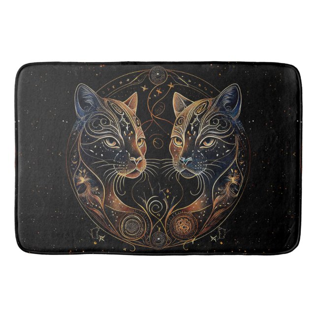 Artistic Feline Circle Twin Cats Bath Mat (Front)