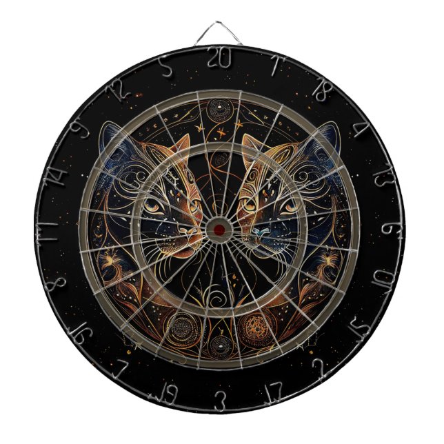 Artistic Feline Circle Twin Cats Dartboard (Front)