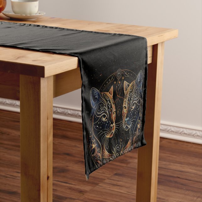 Artistic Feline Circle Twin Cats Short Table Runner (In Situ)