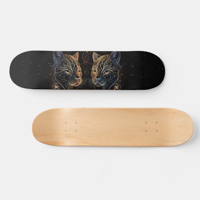 Artistic Feline Circle Twin Cats Skateboard (Horz)
