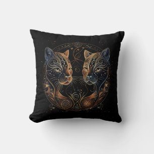 Artistic Feline Circle Twin Cats Throw Pillow