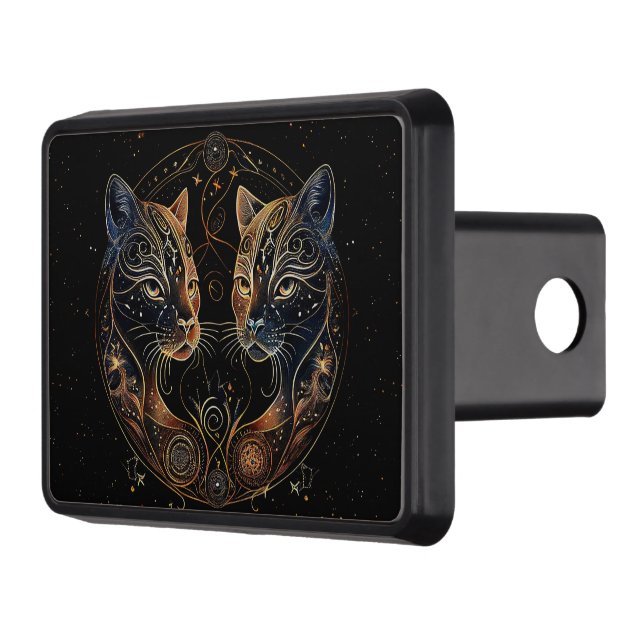 Artistic Feline Circle Twin Cats Trailer Hitch Cover (Left)