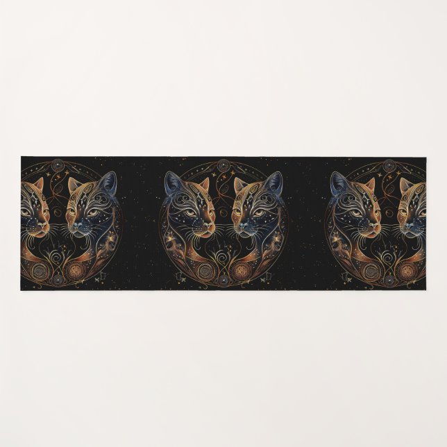 Artistic Feline Circle Twin Cats Yoga Mat (Front (Horizontal))