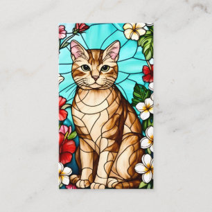 Artistic Feline Portrait Amid Tropical Flowers  Business Card