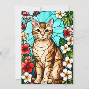Artistic Feline Portrait Amid Tropical Flowers  Invitation