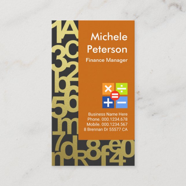 Artistic Financial Numbers Bookkeeping Business Card (Front)