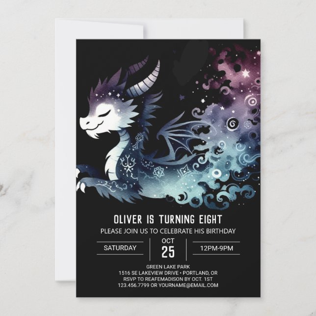Artistic Fire Breathing Dragon Birthday Invitation (Front)