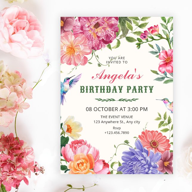 Artistic floral bloom birthday invitation (Creator Uploaded)
