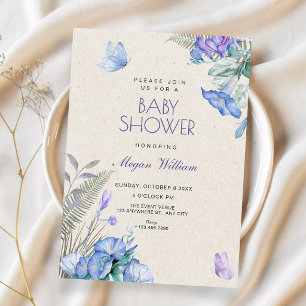 Artistic floral butterflies baby shower invitation