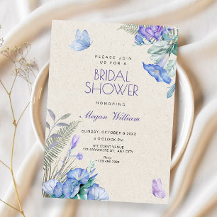 Artistic floral butterflies bridal shower invitation