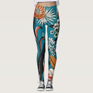 Artistic Floral Deco: Vintage Seamless Pattern Leggings