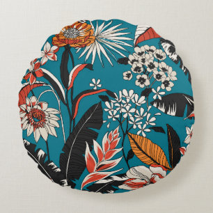 Artistic Floral Deco: Vintage Seamless Pattern Round Pillow