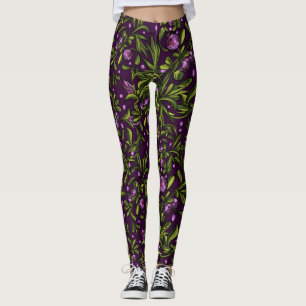 Artistic Floral Motif: Purple Flowers Leggings