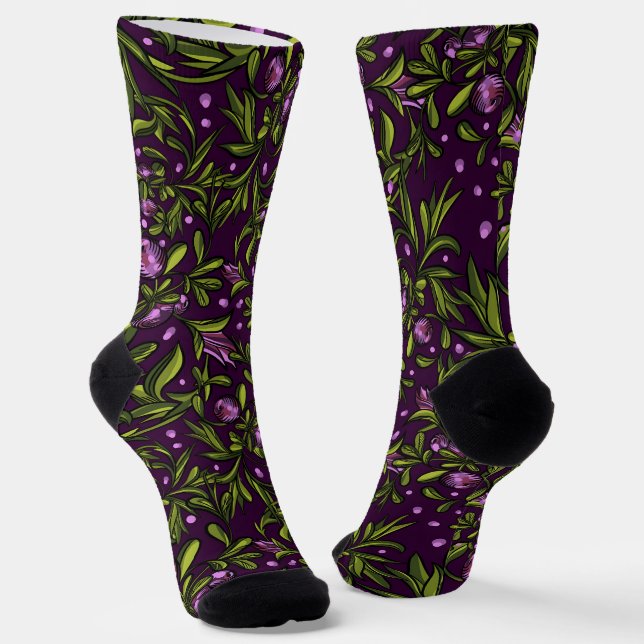 Artistic Floral Motif: Purple Flowers Socks (Angled)