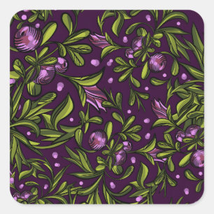 Artistic Floral Motif: Purple Flowers Square Sticker