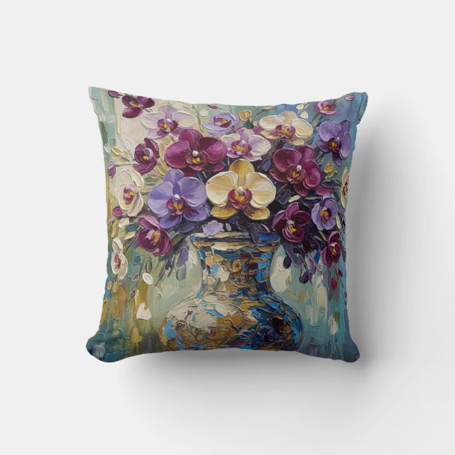 Artistic Flower Design Throw Pillow (Front)