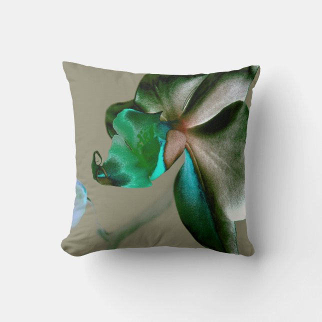 Artistic Flower in Blue, Green and Gray Tones Throw Pillow (Front)
