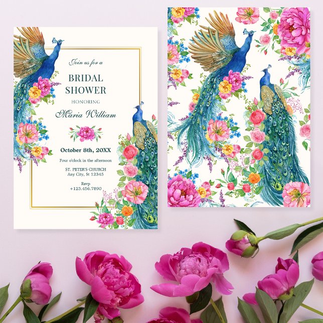 Artistic Flower peacock bridal shower Invitation (Creator Uploaded)