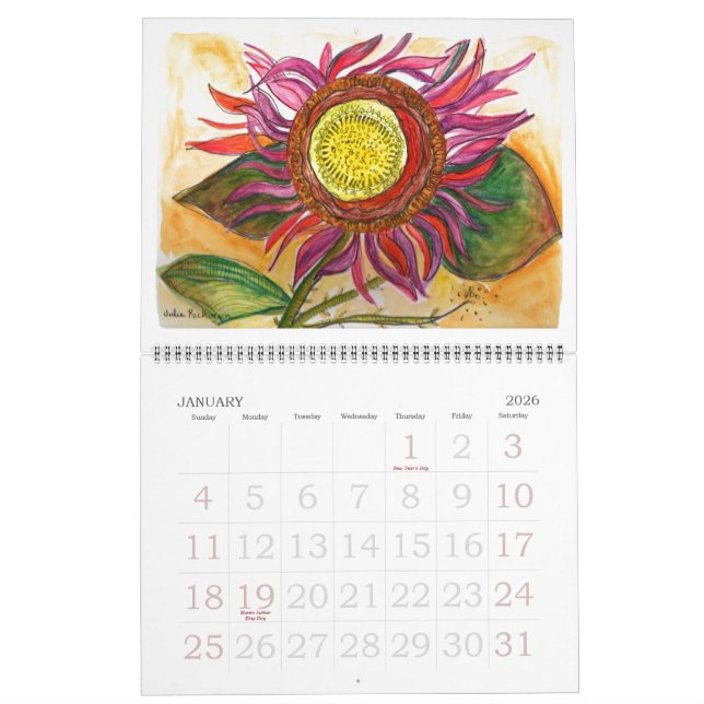 Artistic Flowers Calendar (Jan 2026)