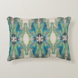 Artistic Fluid Abstract in Aqua & Green Accent Pillow
