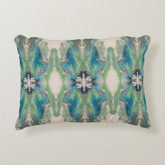 Artistic Fluid Abstract in Aqua & Green Accent Pillow
