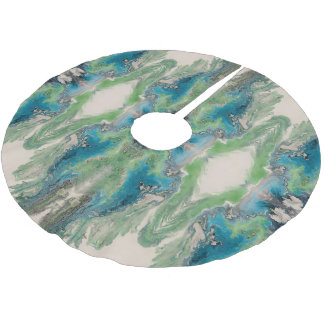 Artistic Fluid Abstract in Aqua & Green Brushed Polyester Tree Skirt