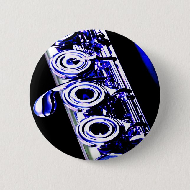 Artistic Flute Silver Metal Beautiful Fun 2 Inch Round Button (Front)