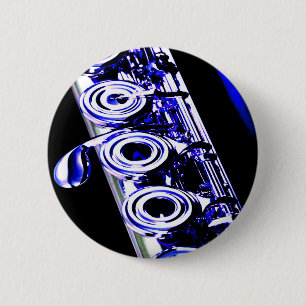 Artistic Flute Silver Metal Beautiful Fun 2 Inch Round Button