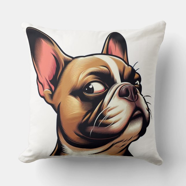 Artistic French Bulldog Portrait Throw Pillow (Front)